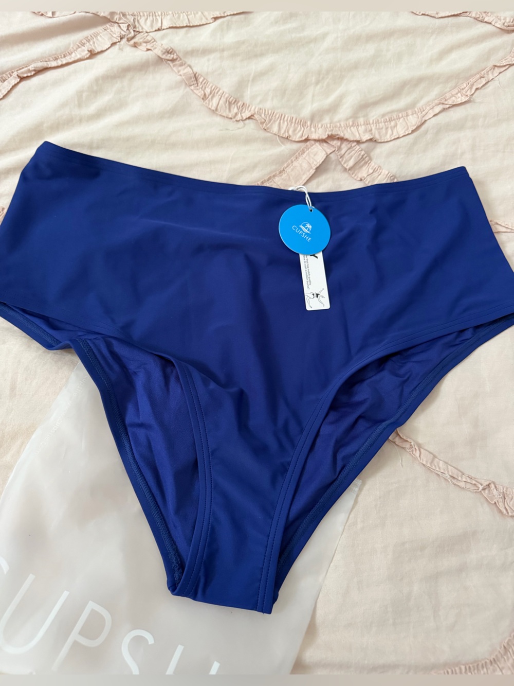 Cupshe Solid Deep Royal Blue High-Waist Swim Bottoms NWT